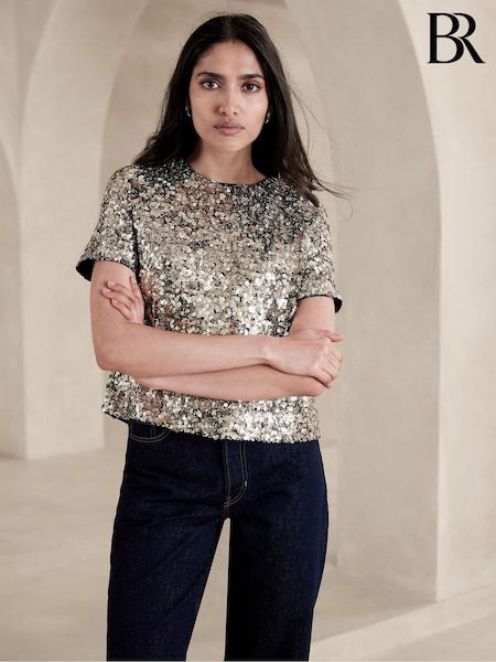 Banana Republic Gold Alina Sequin Top (Q42954) | €72