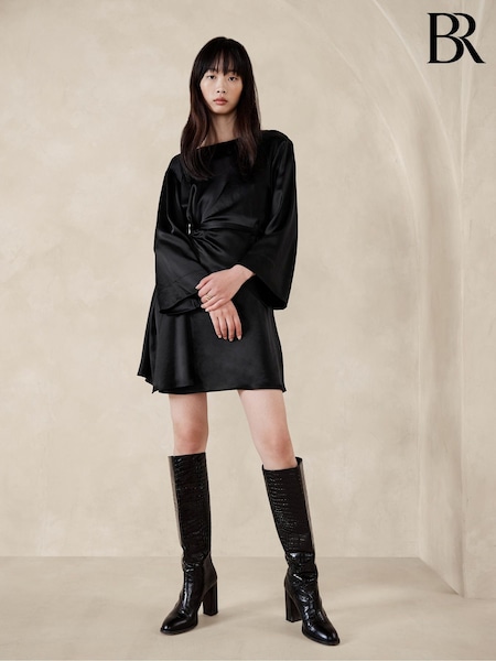 Banana Republic Black Treccia Hammered Satin Mini Dress (Q42955) | €46