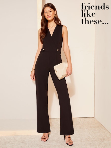Friends Like These Wrap Front Detail V Neck Tailored Jumpsuit (Q42963) | 236 LEI
