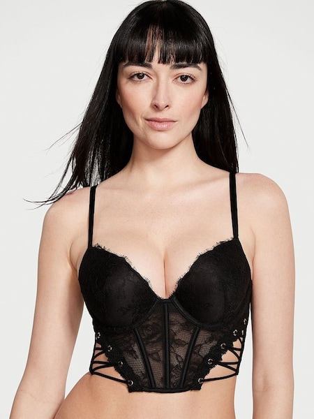 Victoria's Secret Black Lace Push Up Eyelet Corset Bra Top (Q43016) | €31