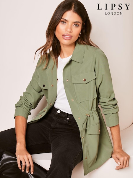 Lipsy Khaki Green Utility Belted Jacket (Q43167) | €44