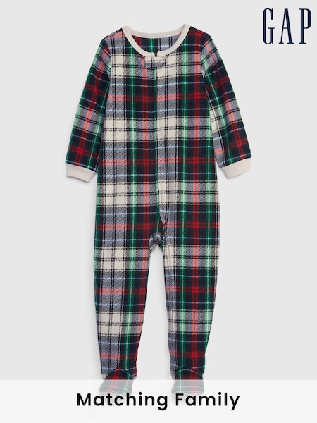 Gap Green, Red & White Check Print Pyjama Footed Toddler Sleepsuit (Q43249) | €19