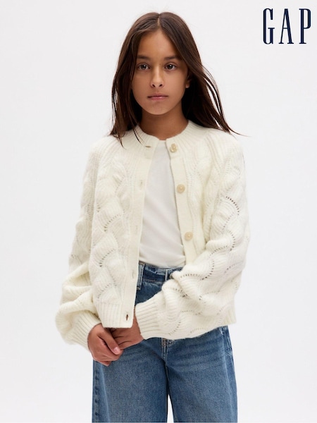 Gap White Cosy Cable Knit Cardigan (4-13yrs) (Q43267) | €27