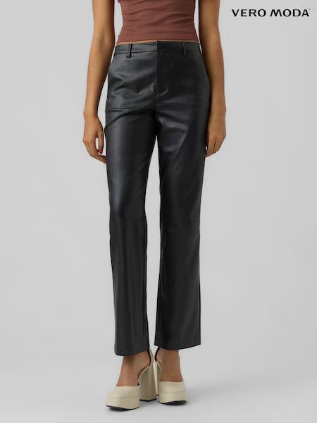 VERO MODA Black Faux Leather Straight Leg Trousers (Q43855) | 91 QAR
