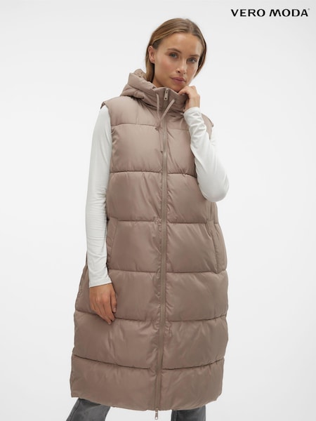Песочный - VERO MODA Hooded Padded Longline Gilet (Q43867) | €27