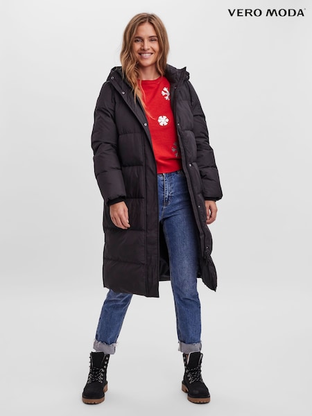 VERO MODA Black Down Padded Hooded Longline Coat (Q43876) | €82