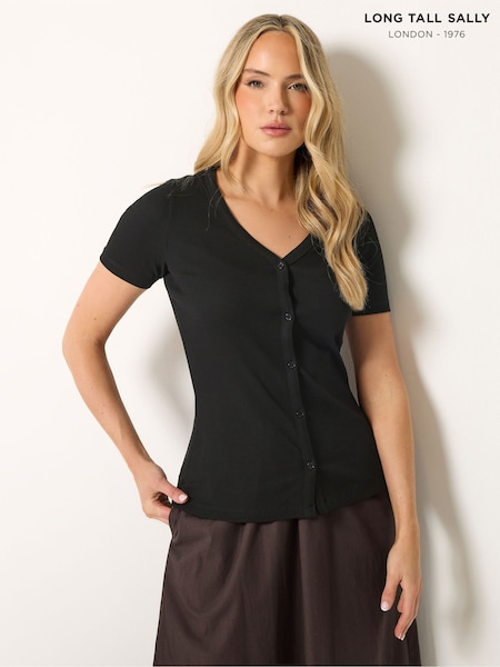 Svart - Long Tall Sally Button Through T-shirt