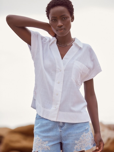 White Short Sleeve Cotton Shirt (Q44436) | 54 QAR