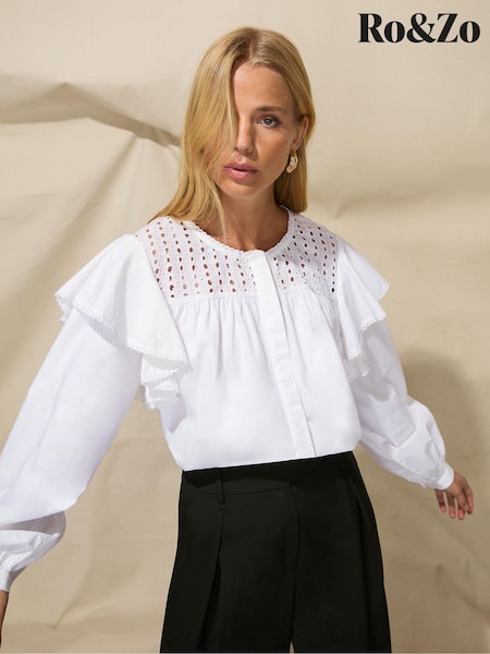 Ro&Zo Trim Insert Cotton White Blouse (Q44687) | €25