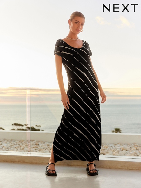 Black & White Stripe Jersey Maxi Summer Dress (Q44690) | €14
