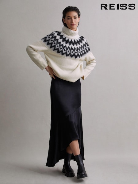 Reiss Cream/Black Amy Wool-Cashmere Blend Fairisle Pattern Roll Neck Jumper (Q44719) | €72