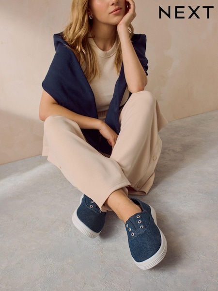 Denim Embroidered Forever Comfort® Laceless Canvas Slip-On Trainers (Q44767) | $39