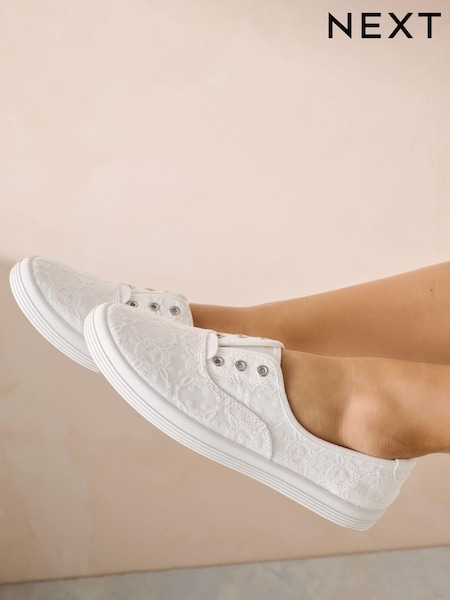 White Embroidered Forever Comfort® Laceless Canvas Slip-On Trainers (Q44771) | € 19
