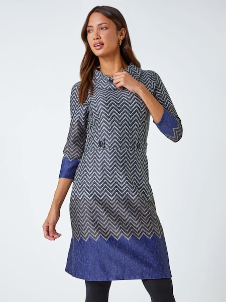Roman Blue Zig Zag Cowl Neck Stretch Dress (Q44815) | €26