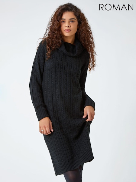 Roman Black Roll Neck Knitted Jumper Dress (Q44853) | €18.50
