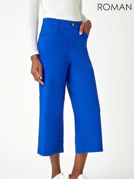 כחול  - Roman Cropped Stretch Culottes (Q44874) | ‏201‏₪
