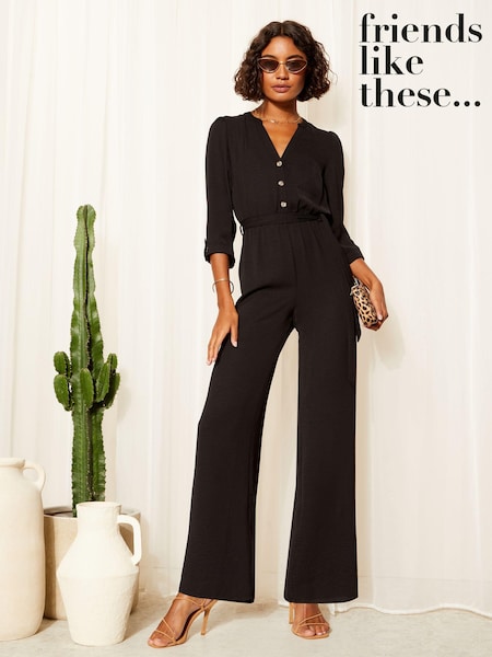 Friends Like These Black 3/4 Sleeve Belted Woven Wide Leg Jumpsuit (Q45341) | €11