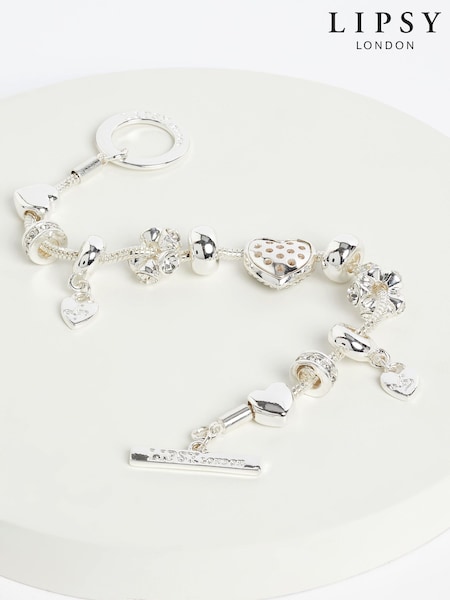 Lipsy Jewellery Pave Crystal Heart Charm Bracelet (Q45379) | €33