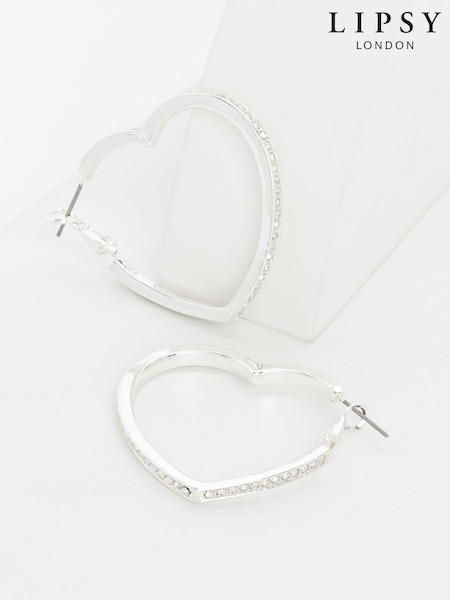 Silberfarben - Lipsy Jewellery Creolen in kristallverzierter Herzform (Q45406) | 12 €