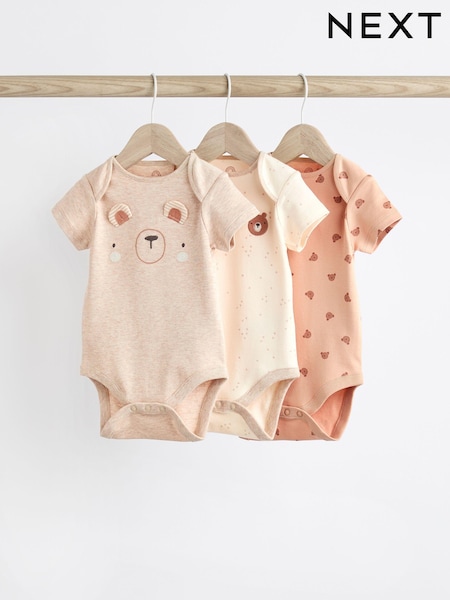 Neutral mit Bärendesign - Baby 100% Cotton Short Sleeve Bodysuits 3 Pack (Q45447) | 12 € - 14 €