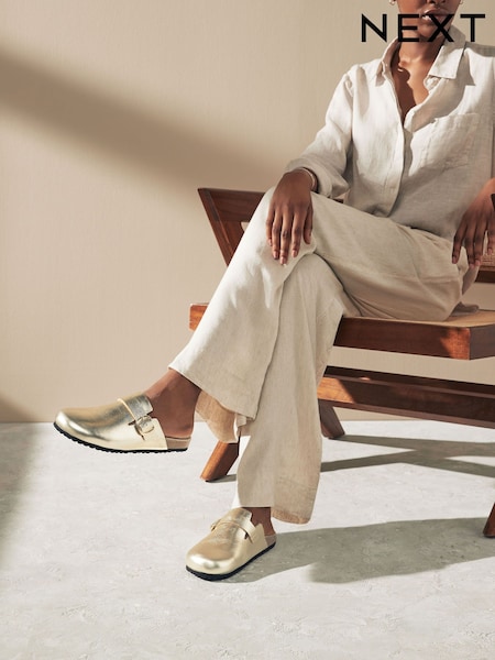 Gold Forever Comfort® Leather Footbed Clogs (Q45538) | AED79