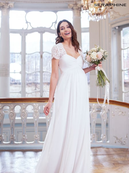 Seraphine Lace And Chiffon White Maternity Dress (Q45698) | ‏2,308‏₪