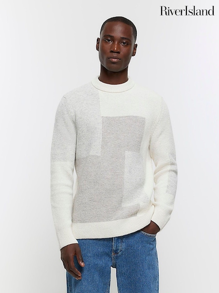 River Island Slim Blocked Rib Crew Neck 100% Cotton Jumper (Q45791) | 143 LEI