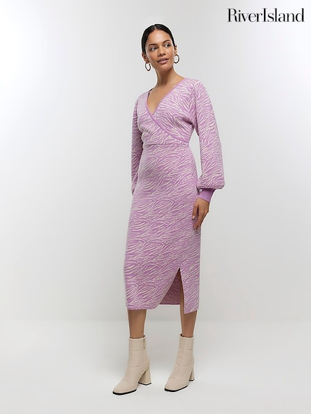 River Island Pink Zebra Crossing Wrap Midi Dress (Q45798) | 68 QAR