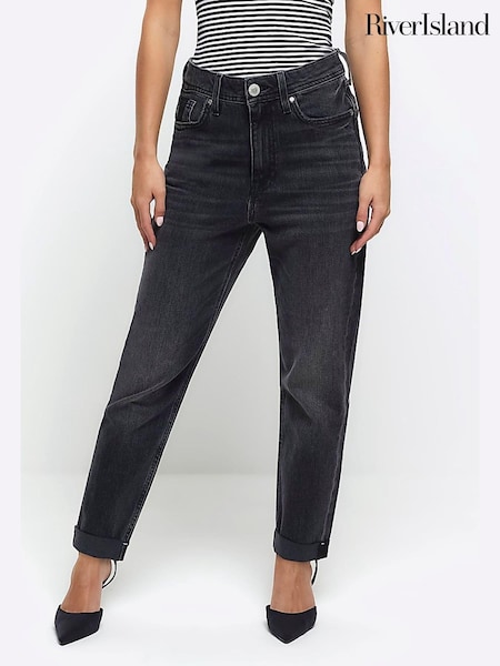 River Island Black Petite High Rise Mom Jeans (Q45873) | €31