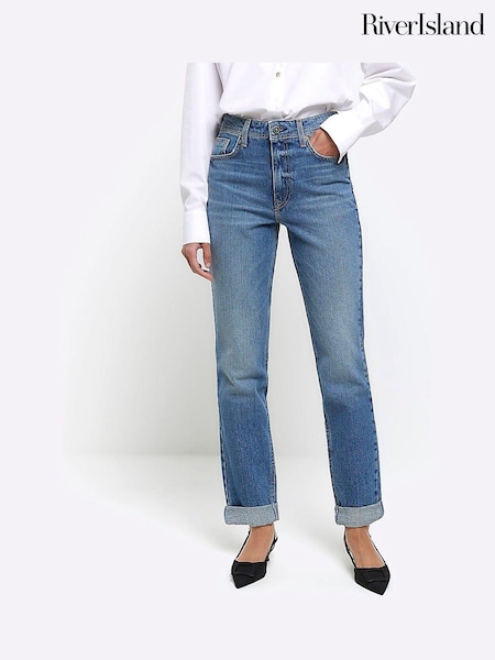 River Island Blue Roll Up hem Bum Sculpt Mom Jeans (Q45946) | €17