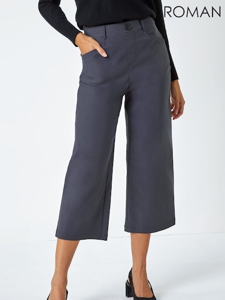 אפור - Roman Cropped Stretch Culottes (Q45958) | ‏201‏₪