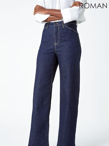 Roman Blue Light Wide Leg Stretch Denim Jeans (Q45993) | ₪264