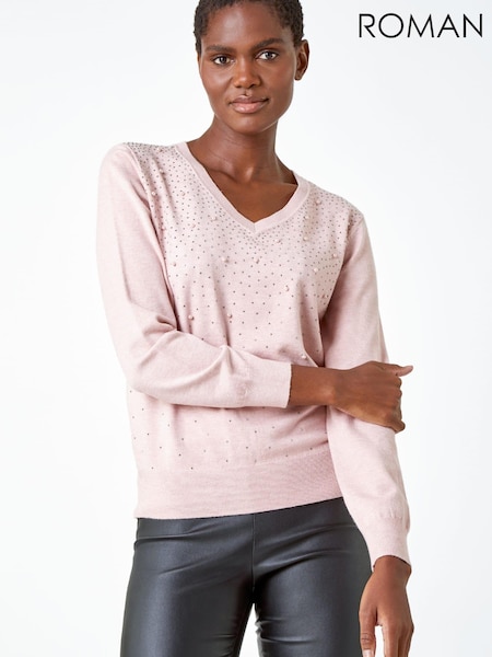 Roman Pink Pearl Sparkle Embellished Jumper (Q46014) | €31
