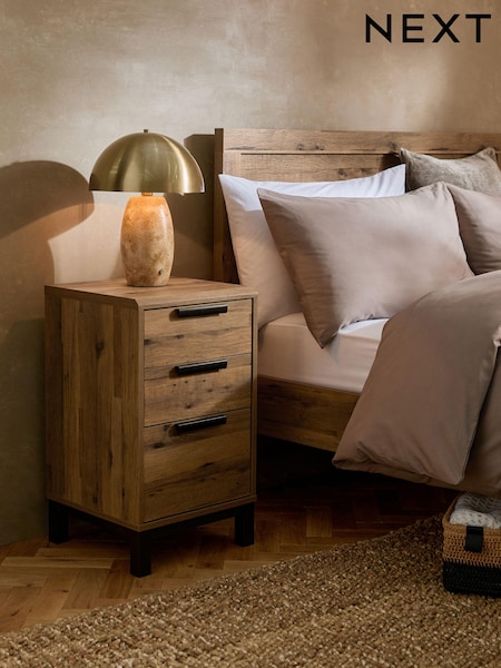 Dark Bronx Oak Effect 3 Drawer Bedside Table (Q46019) | €245
