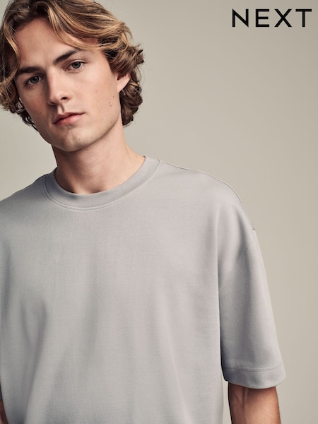 Ice Grey Relaxed Fit Smart Soft Touch Heavyweight T-Shirt (Q46023) | 44 QAR