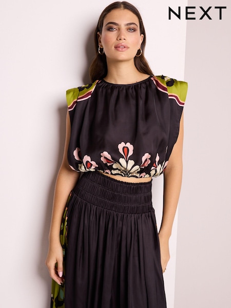 Black Bright Tropical Sleeveless Top (Q46036) | €14