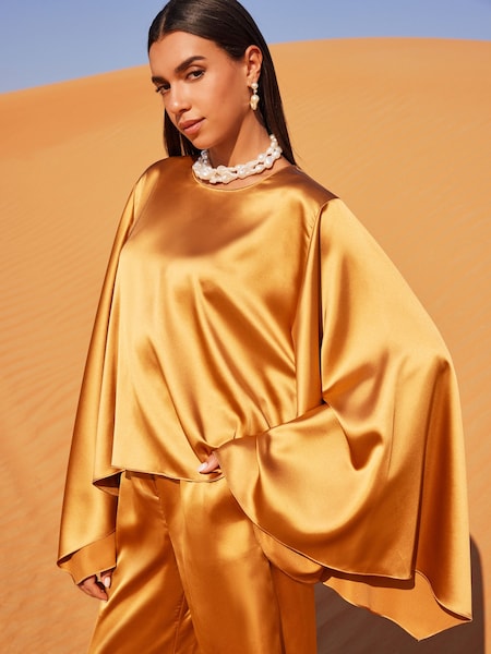 Gold Satin Long Sleeve Top (Q46038) | AED88