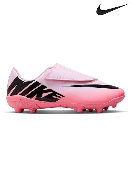 Roz/negru - Ghete de fotbal Nike pentru copii Mercurial Vapor 15 Club pentru teren ferm (Q46093) | 167 LEI