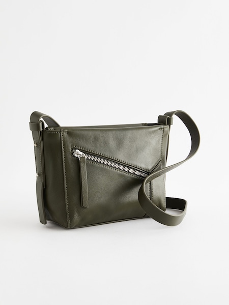 Khaki Green Leather Cross-Body Bag (Q46095) | €22