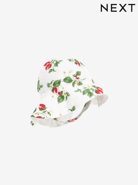 Red/White Srawberry Print Baby Wide Brim Bucket Hat (0mths-2yrs) (Q46113) | AED22