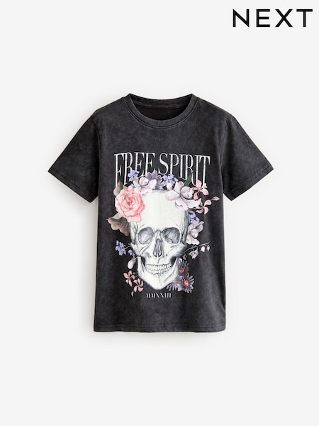 Charcoal Grey Oversized Skull Graphic 100% Cotton T-Shirt (3-16yrs) (Q46144) | €7 - €10