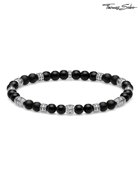 Thomas Sabo Black Obsidian Bead Stretch Handcrafted Silver Elements Bracelet (Q46163) | €173