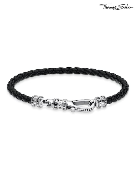 Thomas Sabo Black Silver Lobster Clasp Leather Bracelet (Q46186) | €147