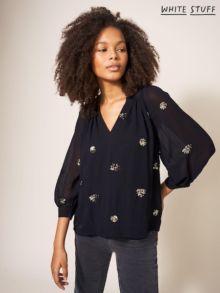 White Stuff Astrid Sequin Black Top (Q46203) | €42