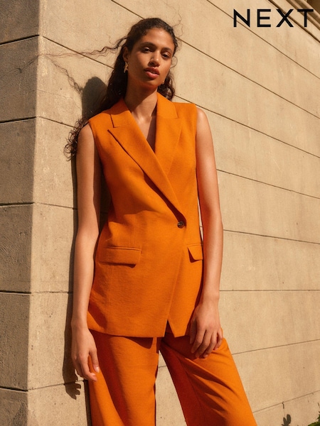 Orange Sleeveless Asymmetric Tailored Blazer (Q46324) | €22