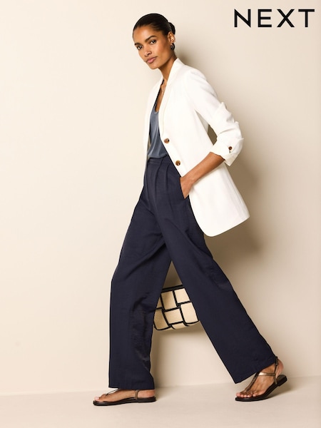 Mornarsko modra - Elasticated Back Wide Leg Trousers (Q46328) | € 19