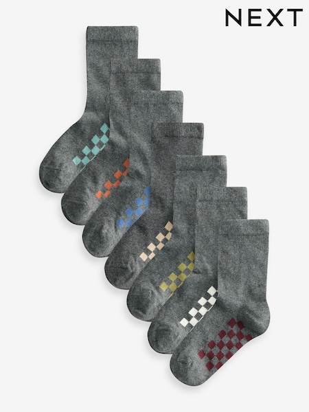 Grau, Schachbrettmuster - Cotton Rich Socks 7 Pack (Q47237) | 13 € - 16 €