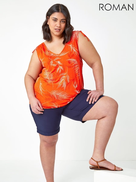 Roman Blue Curve Turned Hem Stretch Shorts (Q47441) | ₪201
