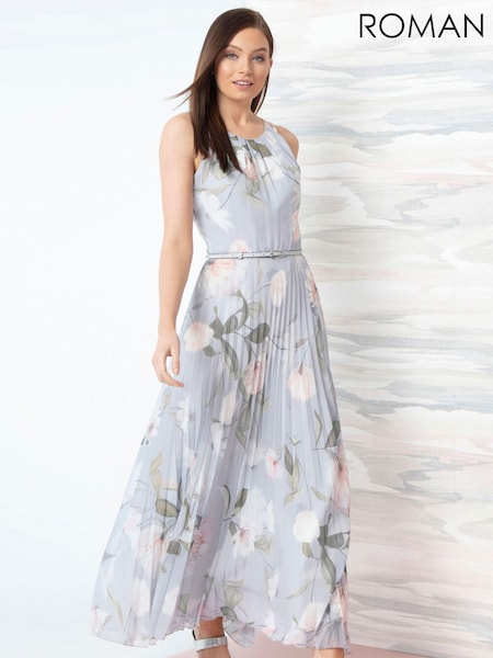Roman Lace Top Overlay Pleated Midi Dress (Q47467) | €126