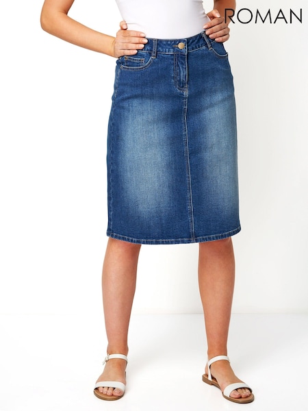Roman Blue A-Line Knee Length Denim Skirt (Q47640) | ₪201